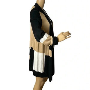 Y2K ,NWT colorblock open front cardiagan,14/16.  Hi-Lo, knit ,ribbed hems.